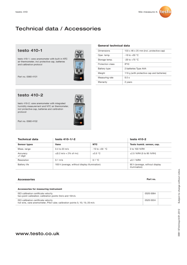 ⁦قياس سرعة الهواء الدقيق Testo 410-2⁩ - الصورة ⁦3⁩